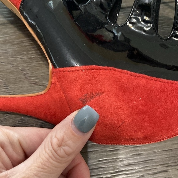 NWT BURJU Ryann Lace Up Open Toe Strappy Ankle Boots | red/black 10.5 - Picture 8 of 12